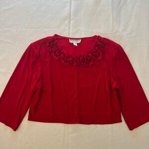 Danny & Nicole bolero-style shrug, open front rosette flower ruffled neckline 16